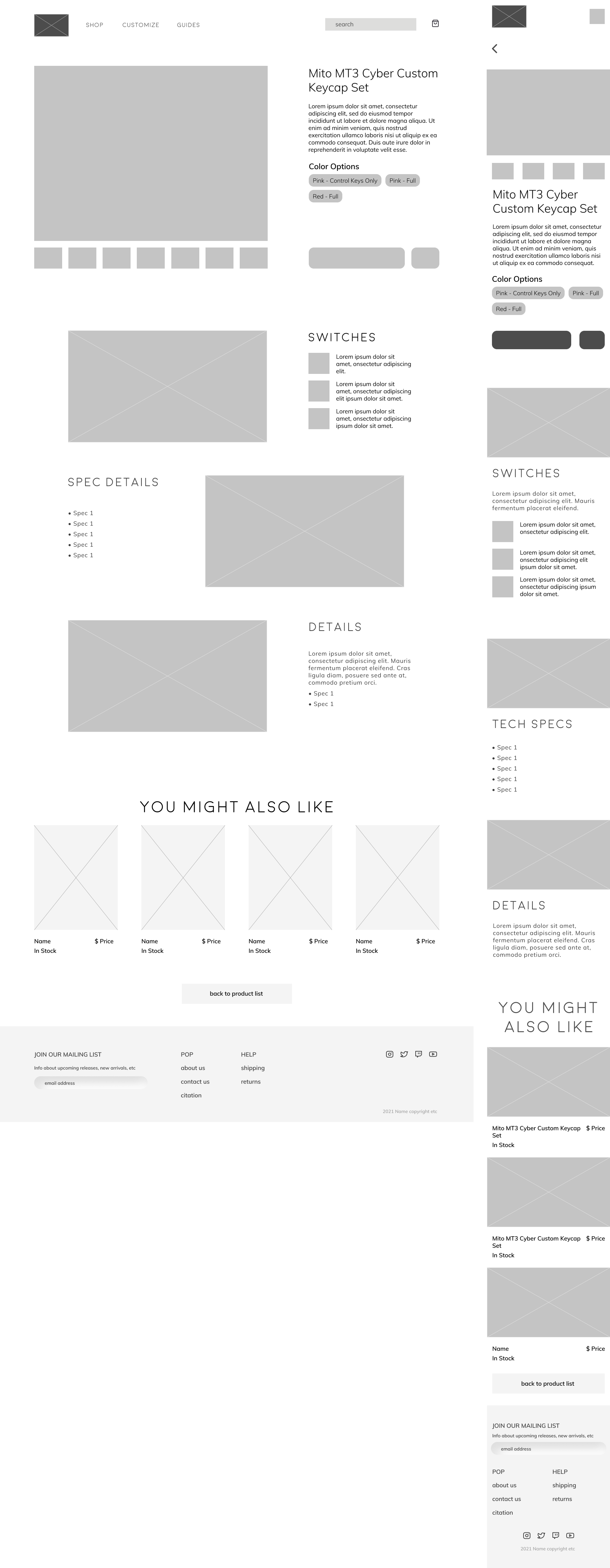 product detail page wireframe