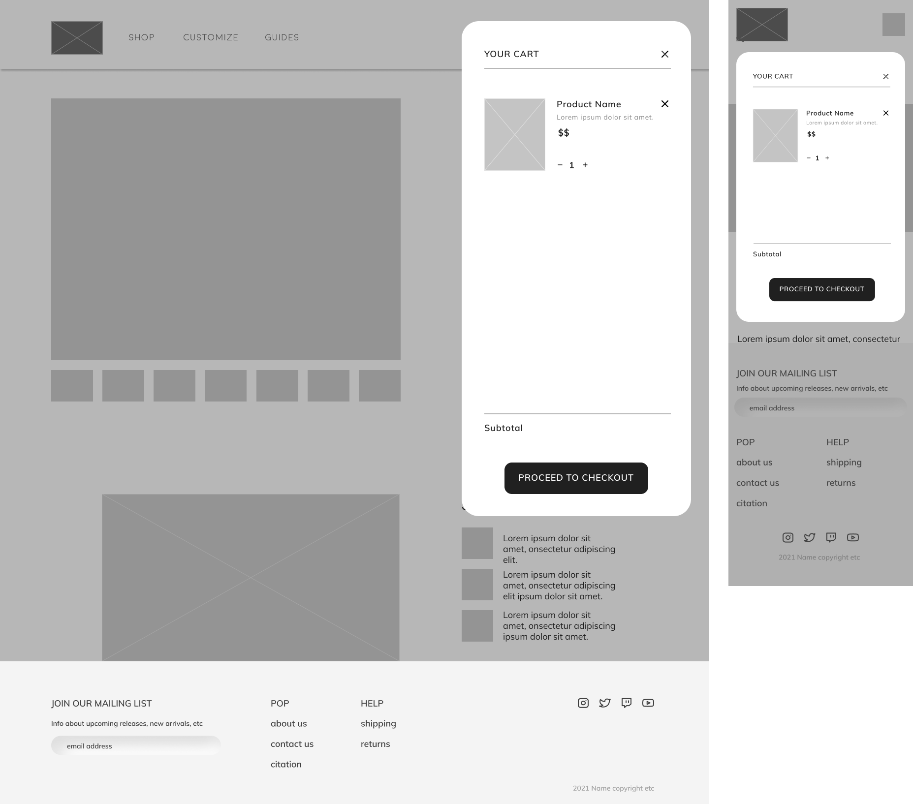 adding an item to cart wireframe