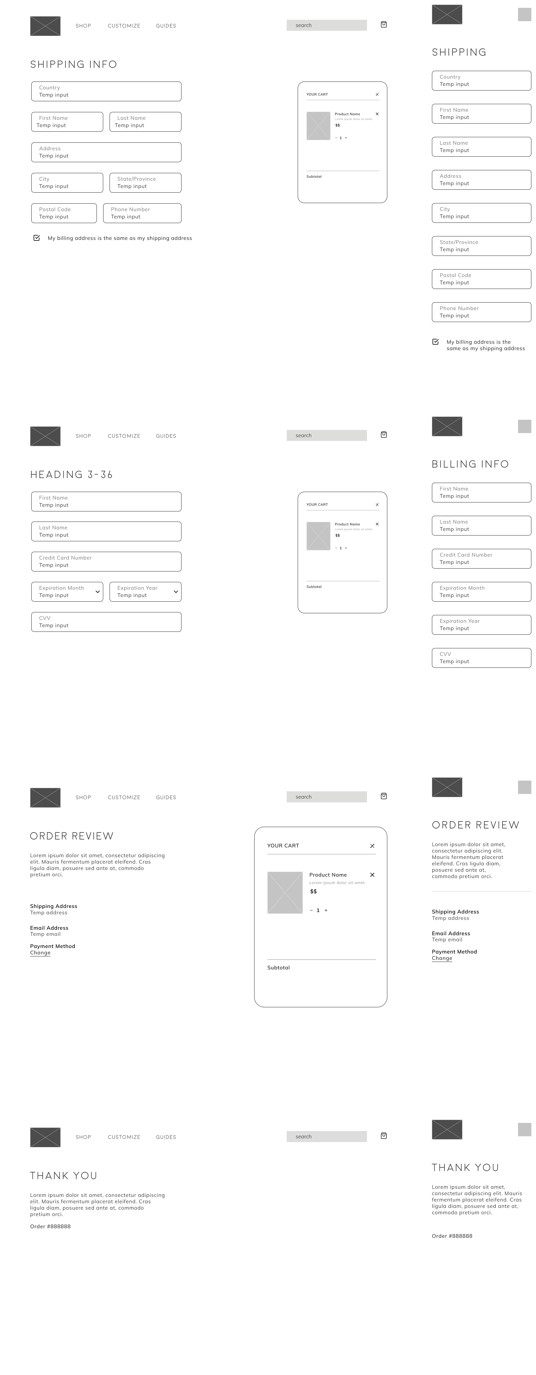 checkout page wireframes